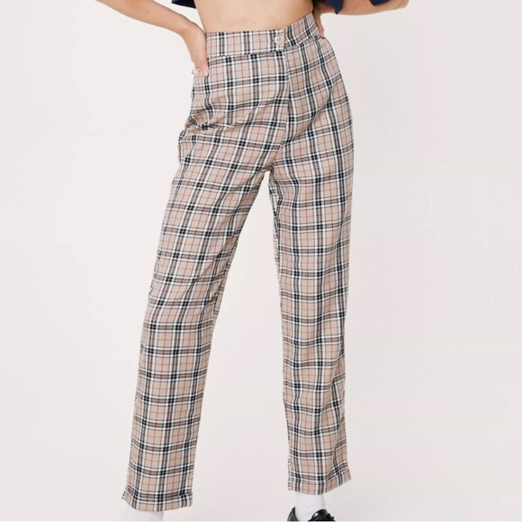NWT NASTY GAL Check Plaid Tapered High Waisted Tapered Pants Women’s 12 - Picture 1 of 10